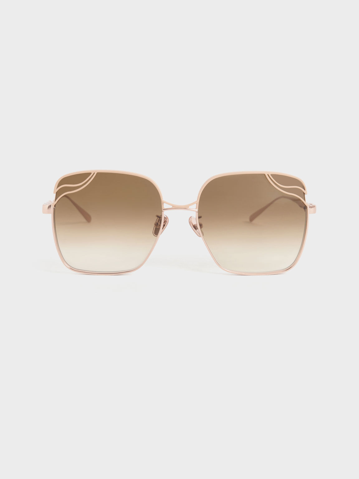 Wavy Wire-Frame Square Sunglasses, Pink, hi-res
