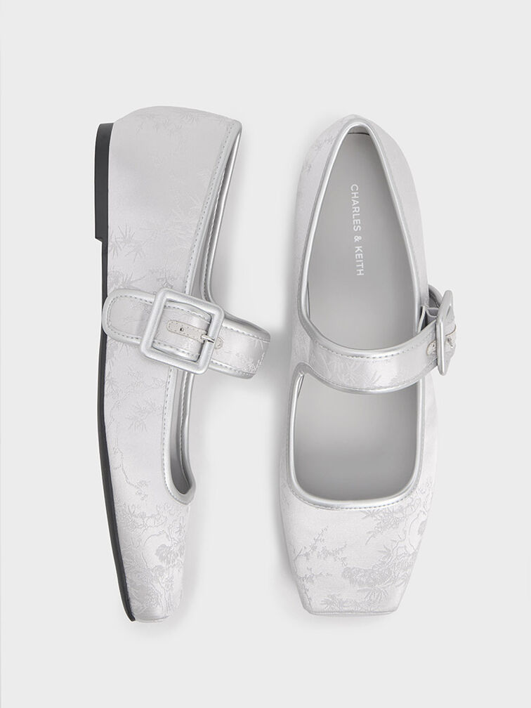 Clementine Recycled Polyester Mary Jane Flats, Silver, hi-res