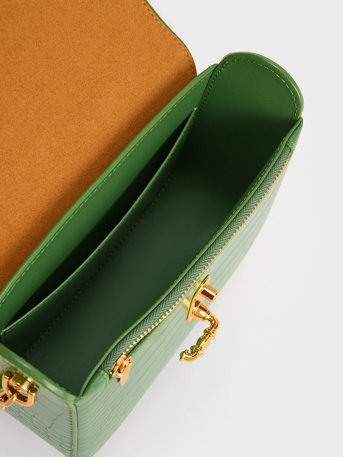 Meriah Croc-Embossed Top Handle Bag, Green, hi-res