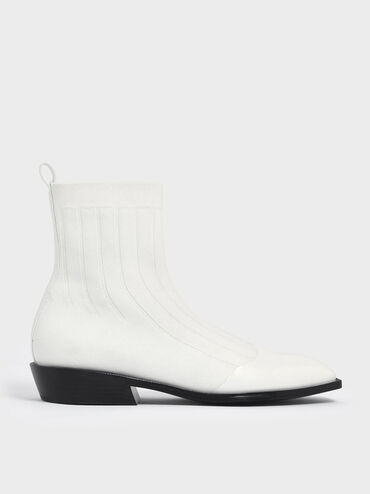 Knitted Ankle Boots, White, hi-res