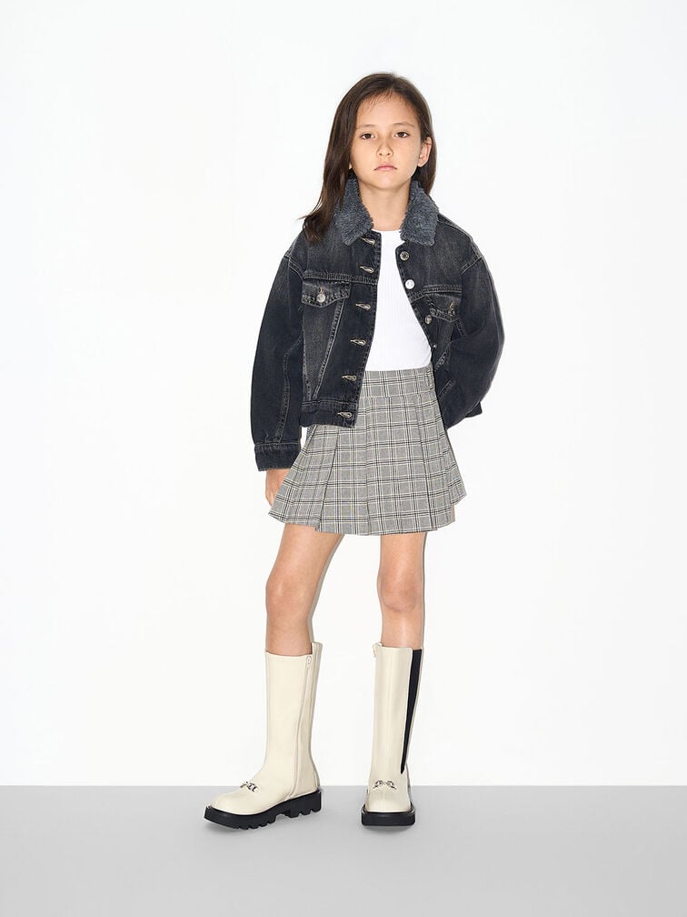 Bottes hauteur de genou Chelsea à détail métallique - Enfant, Blanc craie, hi-res