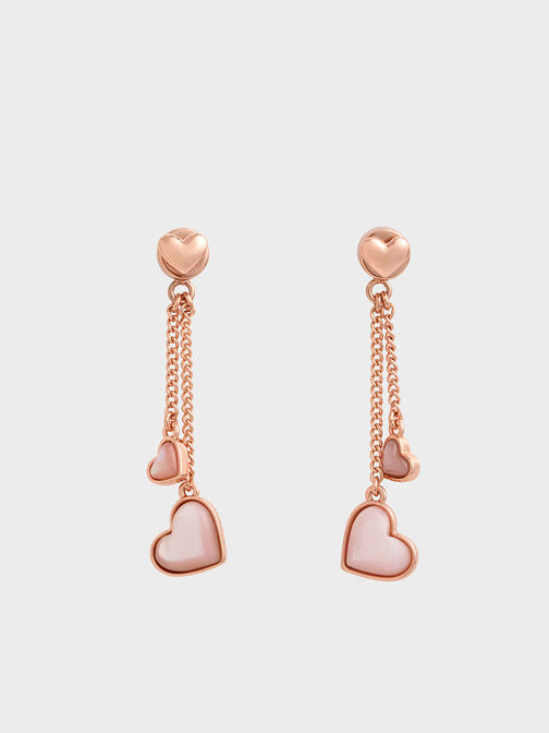 Annalise Double Heart Stone Drop Earrings, Rose Gold, hi-res