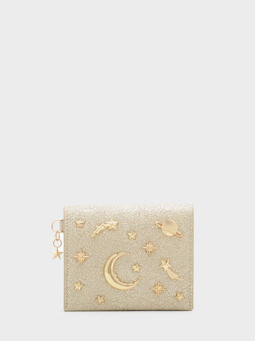 Snap Button Galaxy Embellished Card Holder, Gold, hi-res