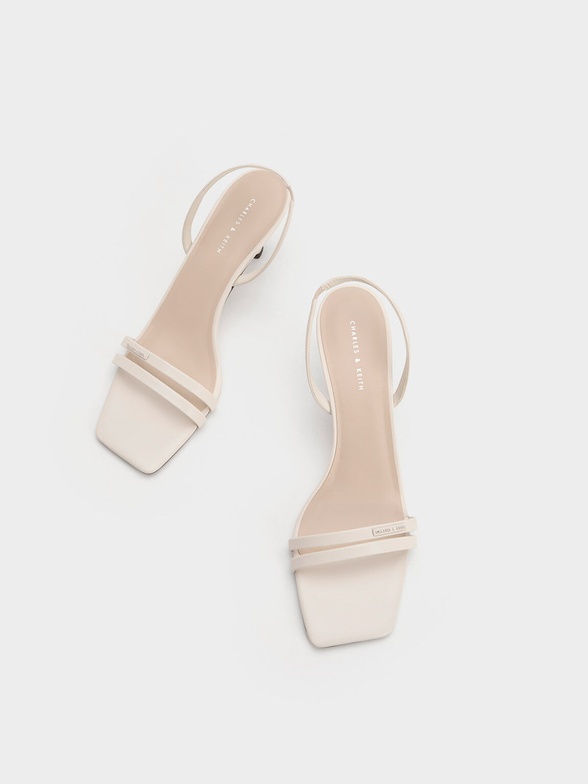Double Strap Slingback Heeled Sandals, White, hi-res