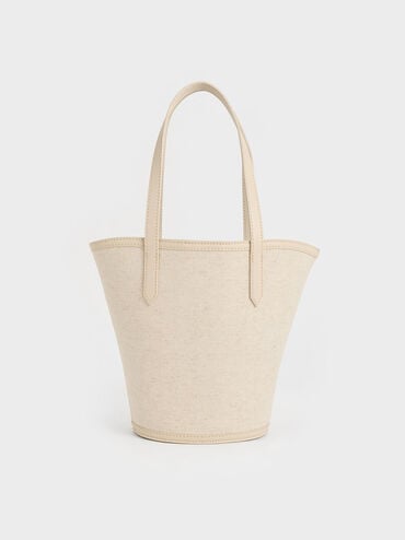 Sianna Linen Scarf-Print Tote Bag, Beige, hi-res
