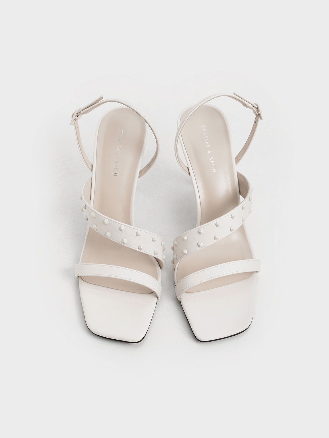 Studded Asymmetric Strap Stiletto Sandals, Chalk, hi-res