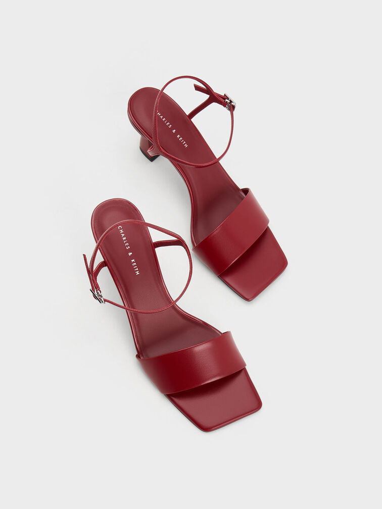 Sandalias de tacón curvo con punta abierta, Rojo, hi-res