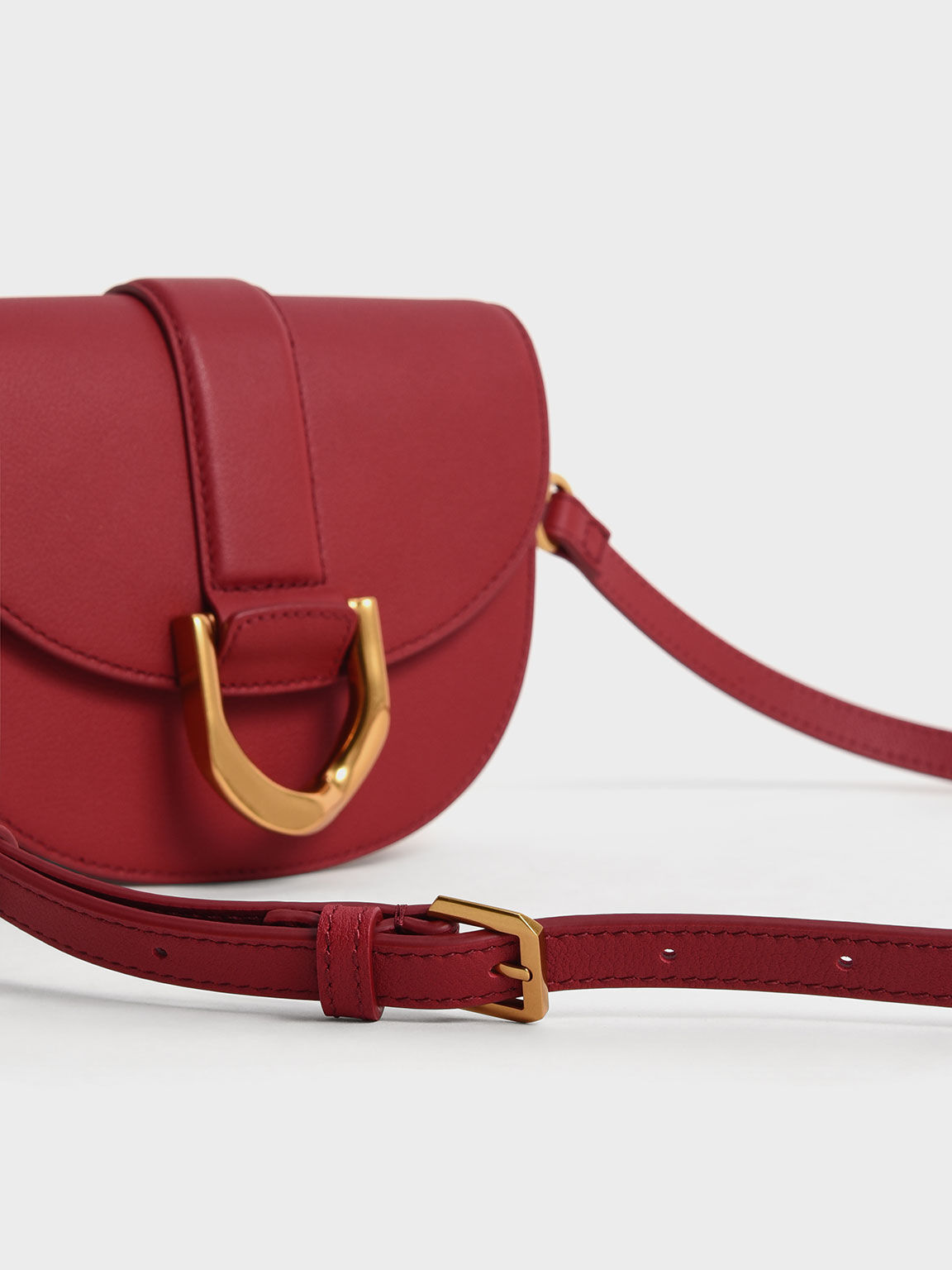 Lunar New Year Collection: Mini Gabine Leather Saddle Bag, Red, hi-res