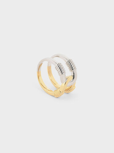 Ribbed Double Band Ring, Multi, hi-res