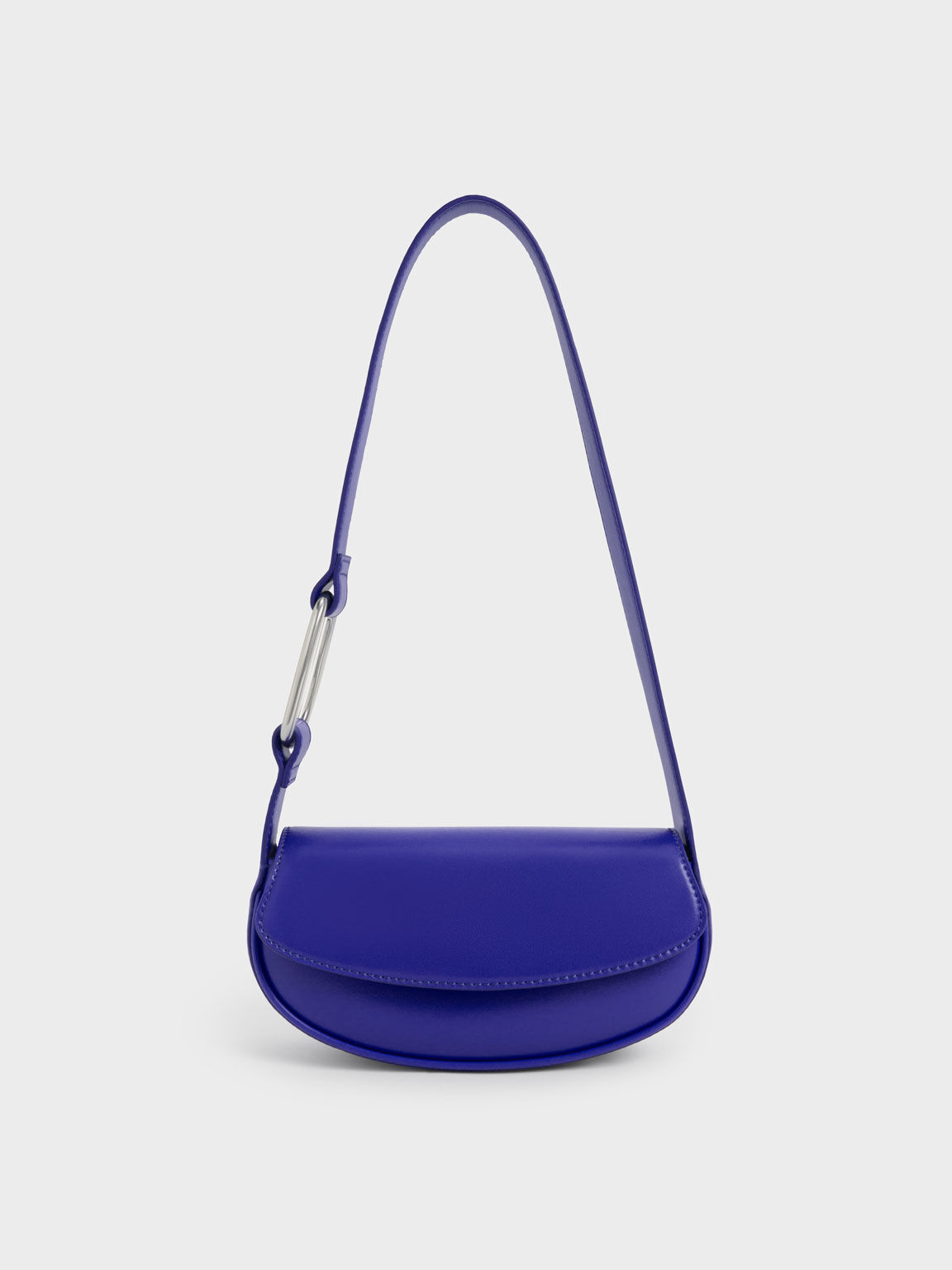 Curved Front Flap Shoulder Bag, Blue, hi-res