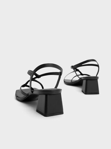 Sandalias asimétricas de tiras entretejidas, Negro, hi-res