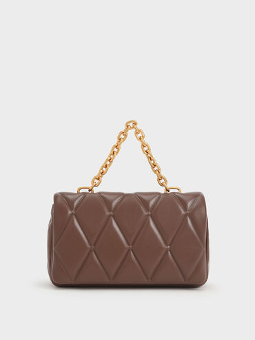 Candy Chain-Handle Quilted Bag, Marrón, hi-res