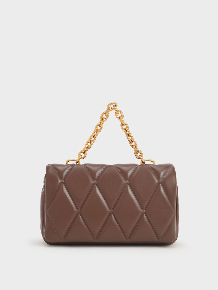 Candy Chain-Handle Quilted Bag, Brown, hi-res