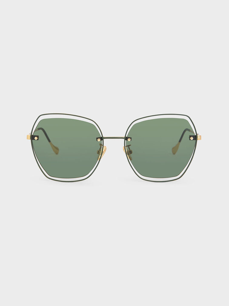 Double Wire Frame Butterfly Sunglasses, Green, hi-res