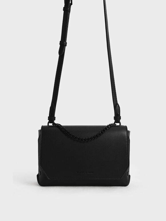 Chain Handle Shoulder Bag, Ultra-Matte Black, hi-res