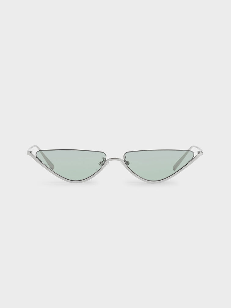 Thin Metal Frame Cat-Eye Sunglasses, Verde, hi-res
