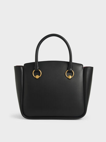 Ring Detail Large Hobo Bag, Black, hi-res