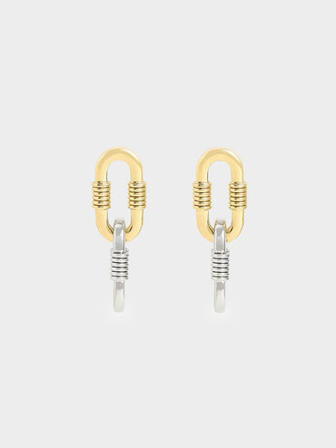 Ribbed Chain Link Drop Earrings, Multicolor, hi-res
