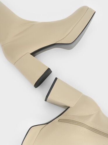 Evie Textured Platform Thigh-High Boots, Beige, hi-res