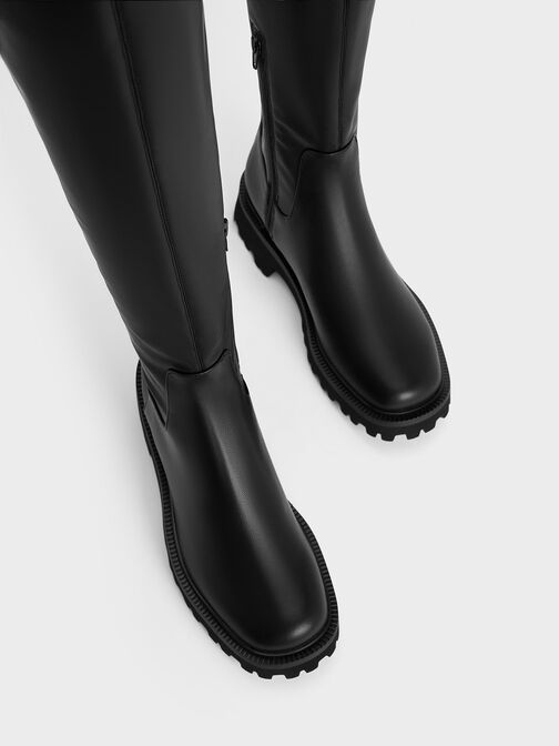 Platform Thigh High Boots, Black, hi-res