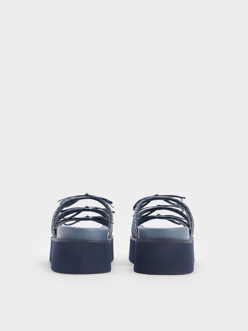 Sandales texturées à plateforme et triple nœud Dorri, Bleu, hi-res