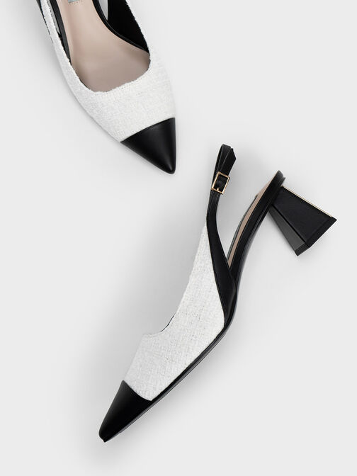 Zapatos de salón destalonados con puntera de tweed, Blanco, hi-res