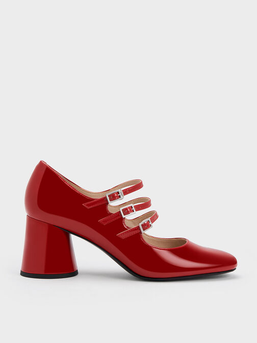 Claudie Patent Buckled Mary Janes, Red, hi-res