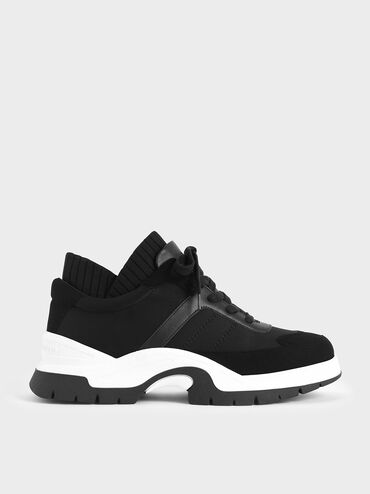 Two-Tone Chunky Trainers, Black, hi-res