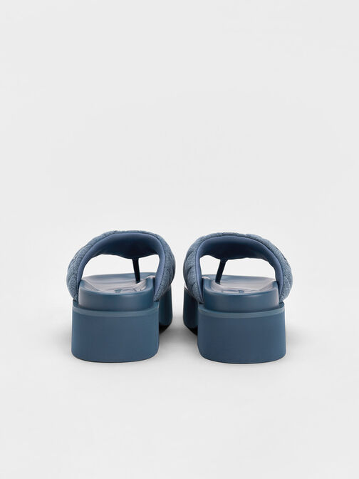 Sandales style tongs en denim à plateforme, Bleu Denim, hi-res