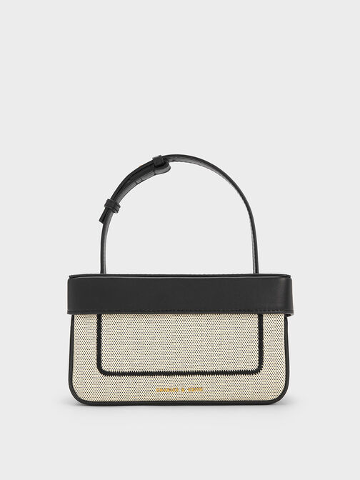 Astra Canvas Contrast Trim Boxy Bag, Black Textured, hi-res