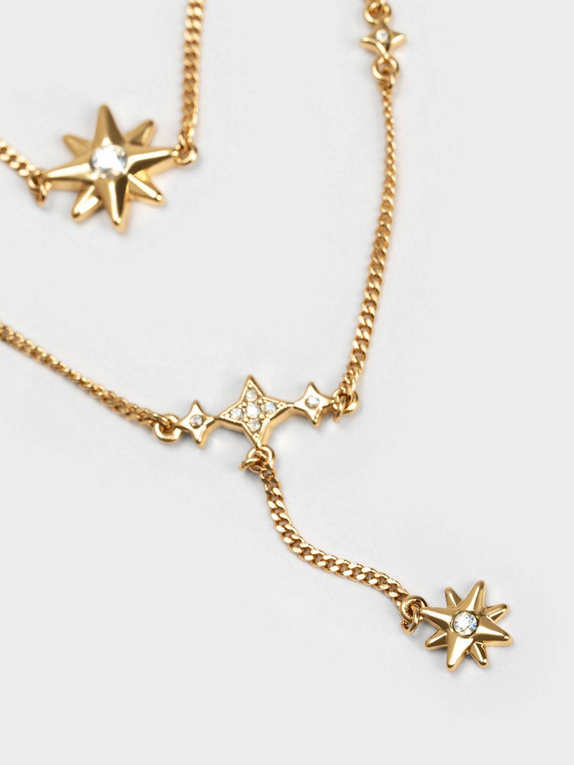 Star Motif Crystal-Embellished Double Necklace, Gold, hi-res