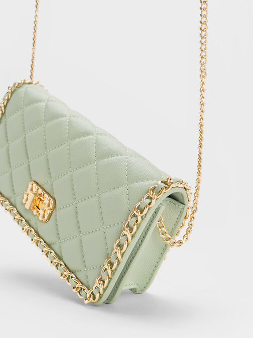 Micaela Quilted Long Wallet, Green, hi-res