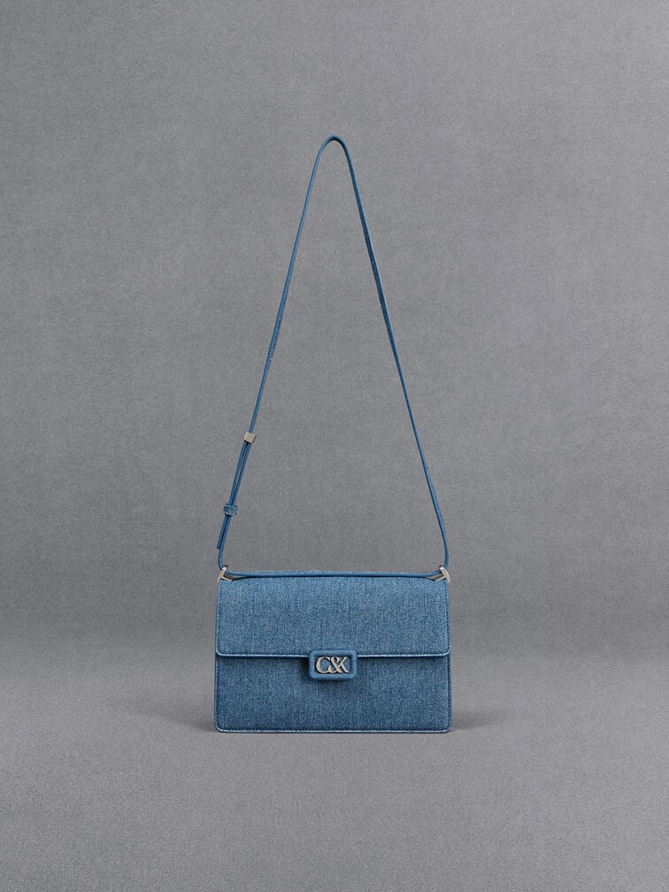 Denim Shoulder Bag, Blue, hi-res