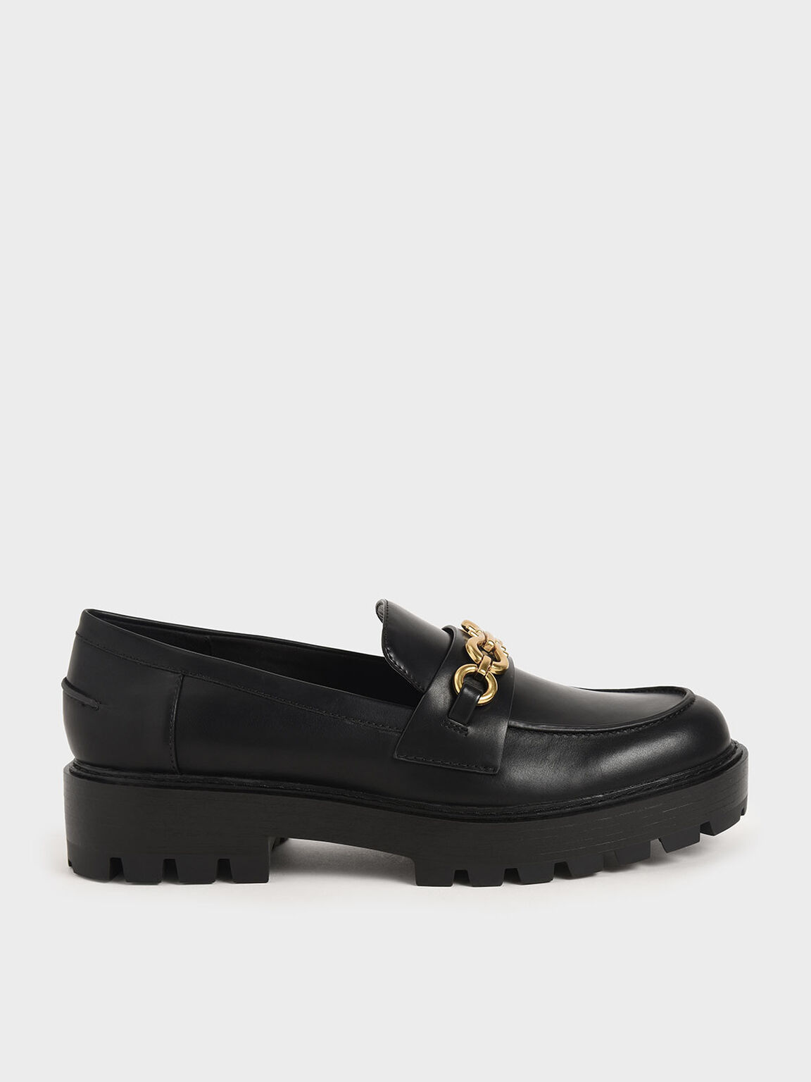 Metallic Accent Chunky Loafers, Black, hi-res