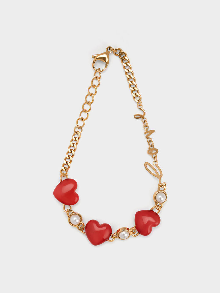 Heart Motif Embellished Bracelet, Red, hi-res