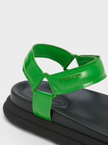 Patent Strappy Sports Sandals, Green, hi-res