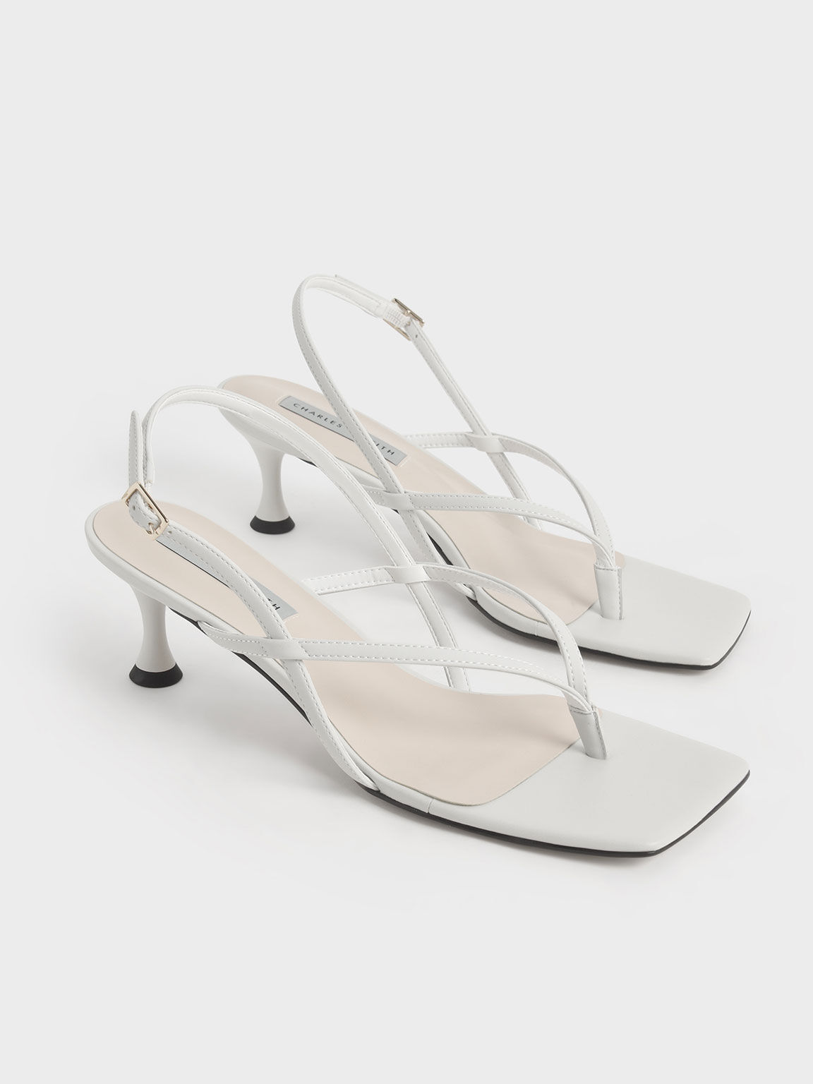 Slingback Thong Sandals, White, hi-res