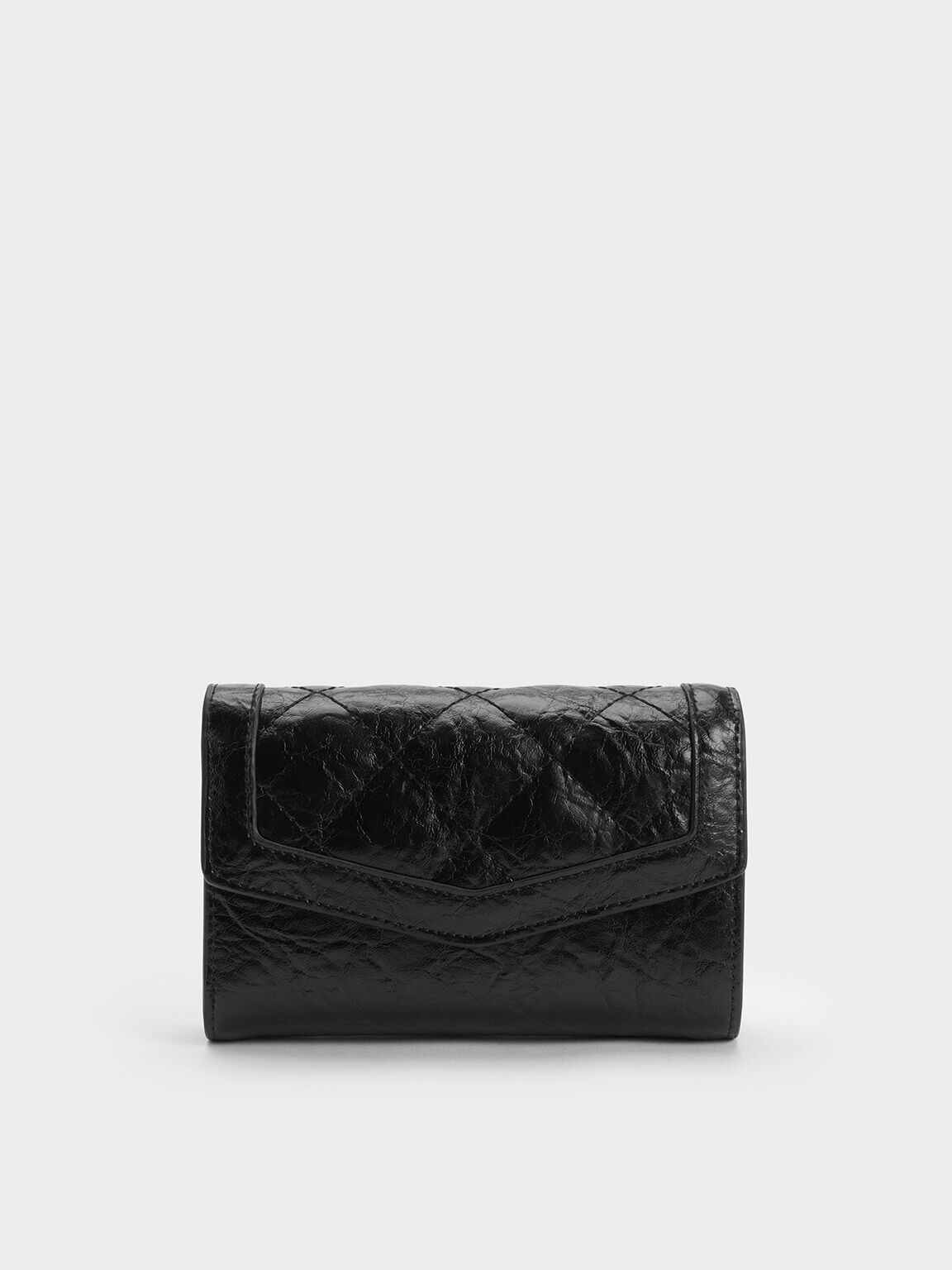 Arley Wrinkled Quilted Wallet, Black, hi-res