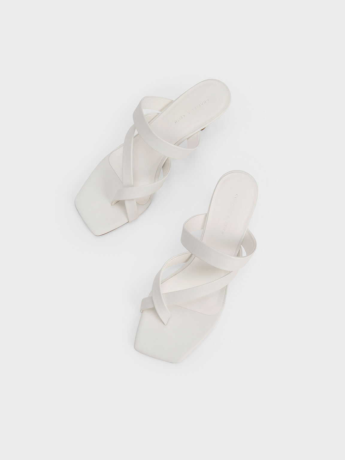 Asymmetric Toe Ring Heeled Sandals, White, hi-res