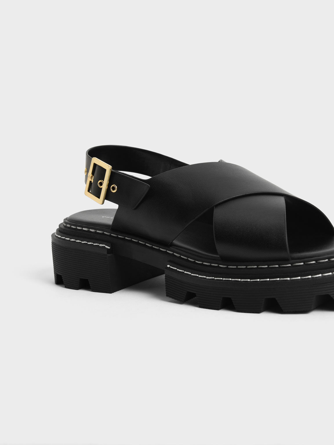 Crossover Slingback Sandals, Black, hi-res