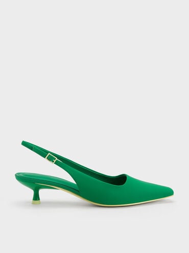 Zapatos de Tacón Destalonados Vita con Punta Cuadrada, Verde, hi-res