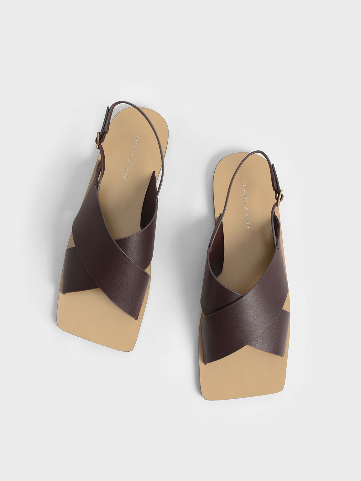 Crossover Flat Slingback Sandals, Dark Brown, hi-res