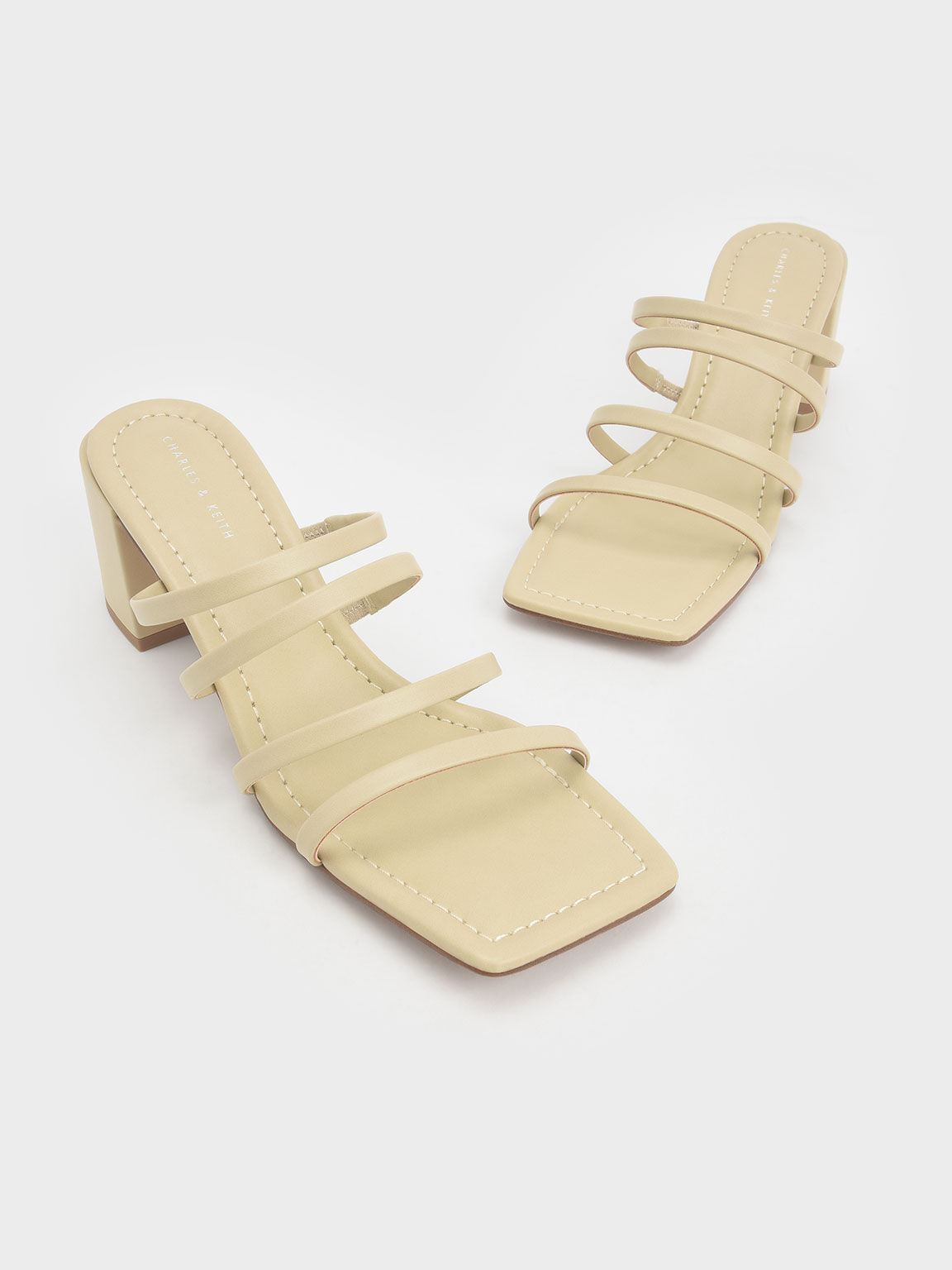 Strappy Square-Toe Heeled Mules, Sand, hi-res