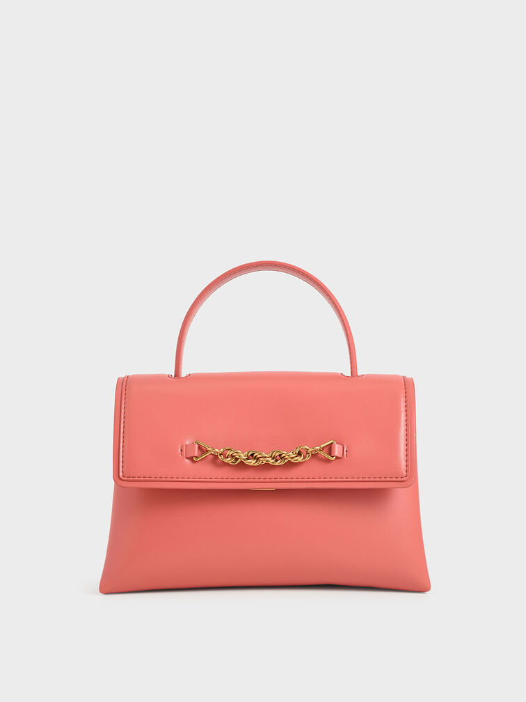 Heirloom Chain-Embellished Trapeze Bag, Rosa coral, hi-res