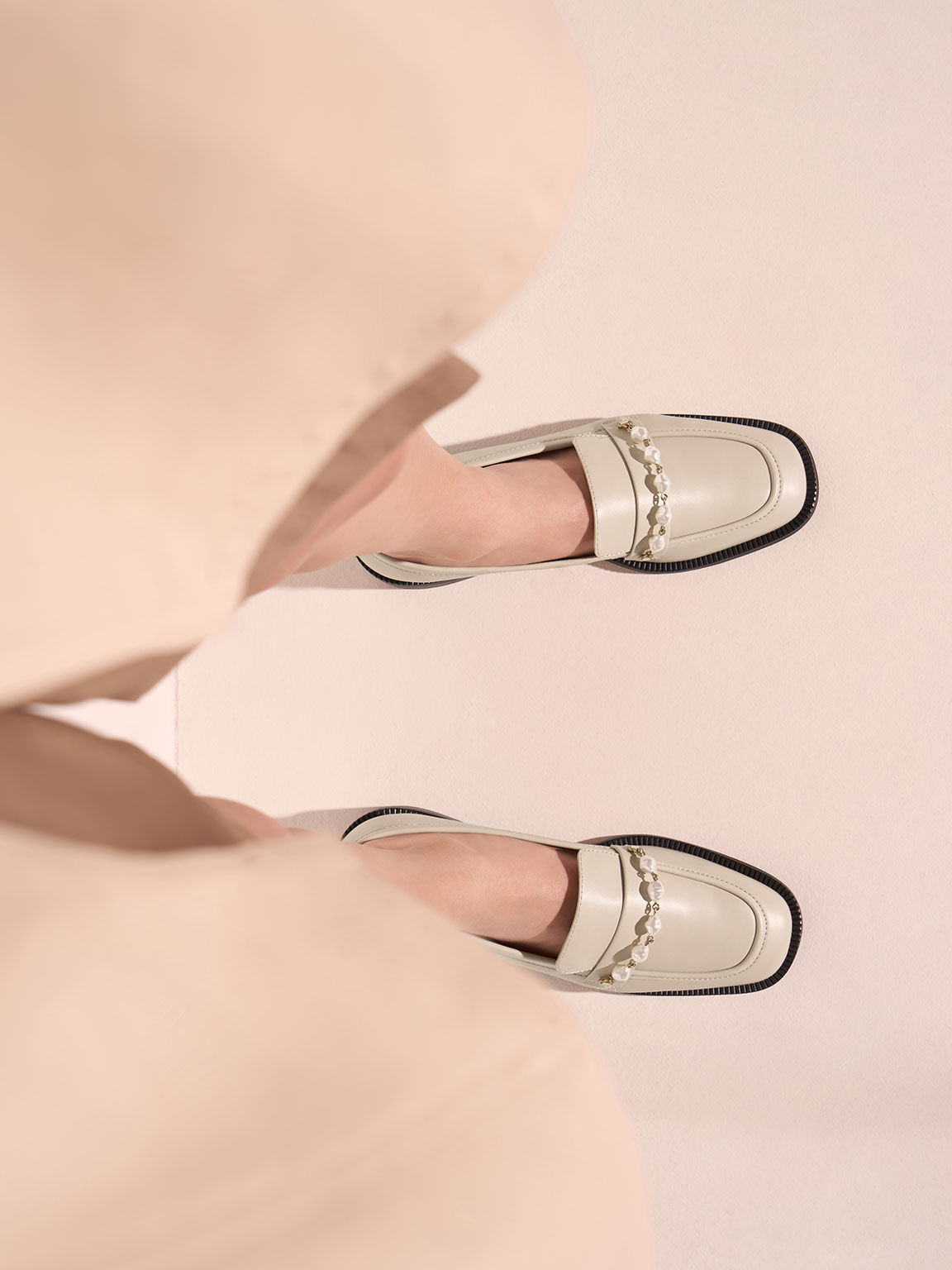 Beaded Penny Loafers, Cream, hi-res