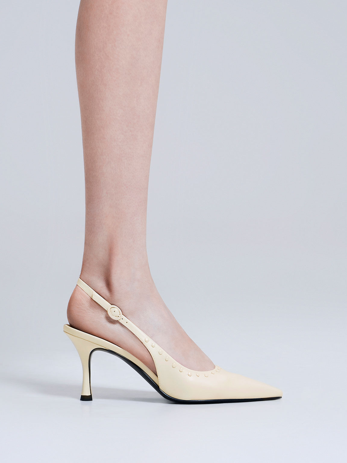 Chalk Studded Pointed-Toe Slingback Pumps - CHARLES & KEITH IN