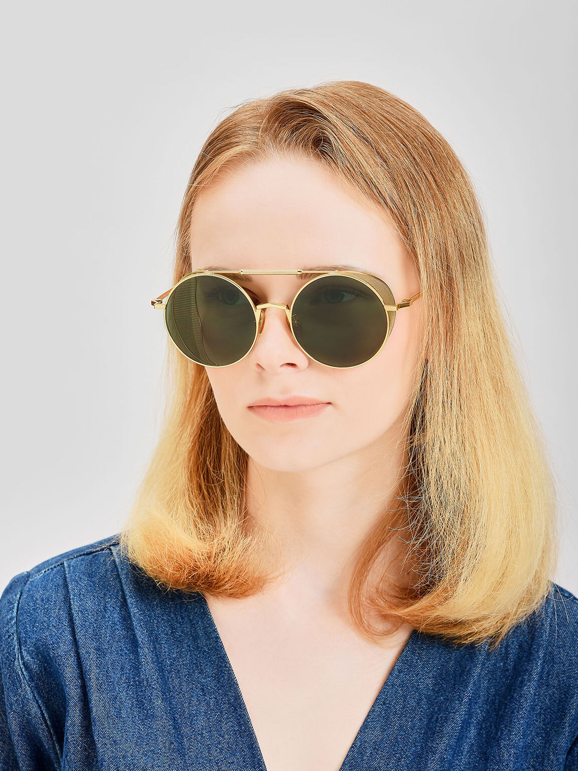 Mesh Detail Sunglasses, Gold, hi-res