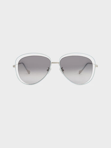 Cut-Out Aviator Sunglasses, Silver, hi-res