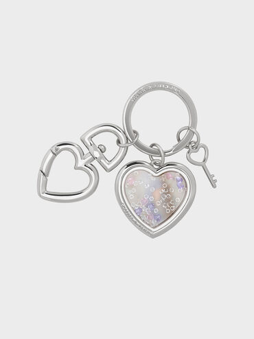 Porte-clés en cristal à cadenas en forme de cœur, Argent, hi-res