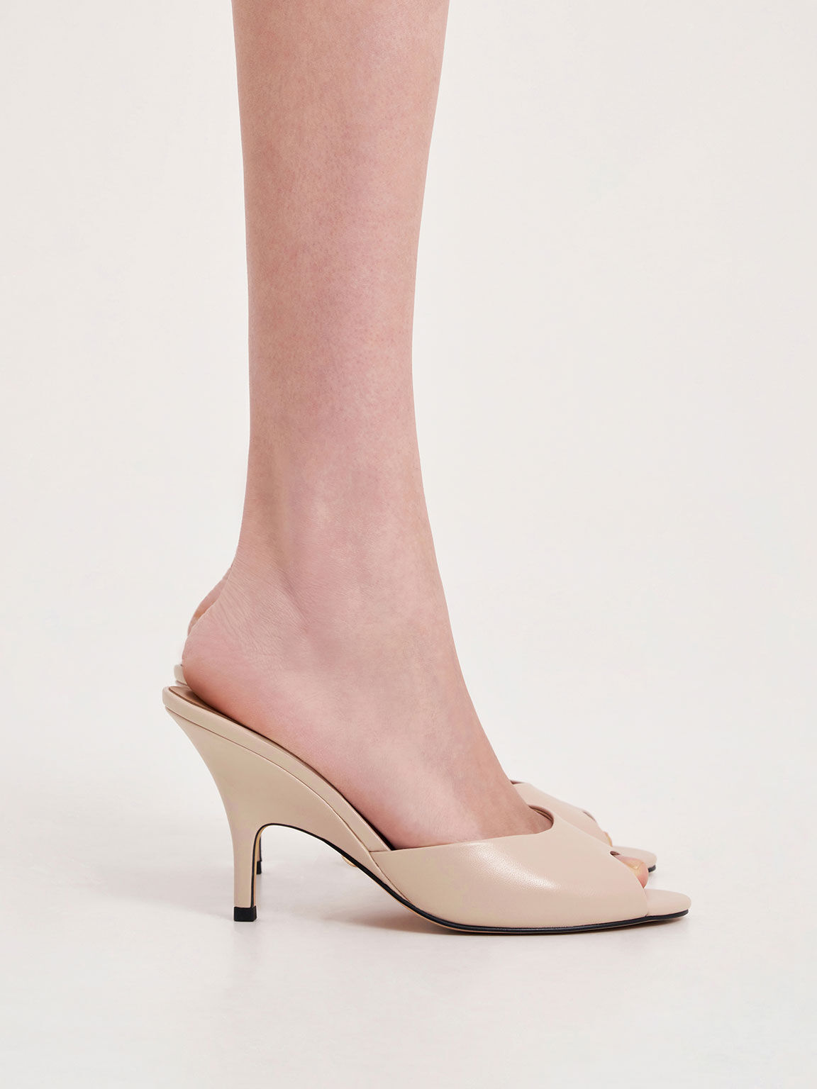Leather Round-Toe Heeled Mules, Nude, hi-res